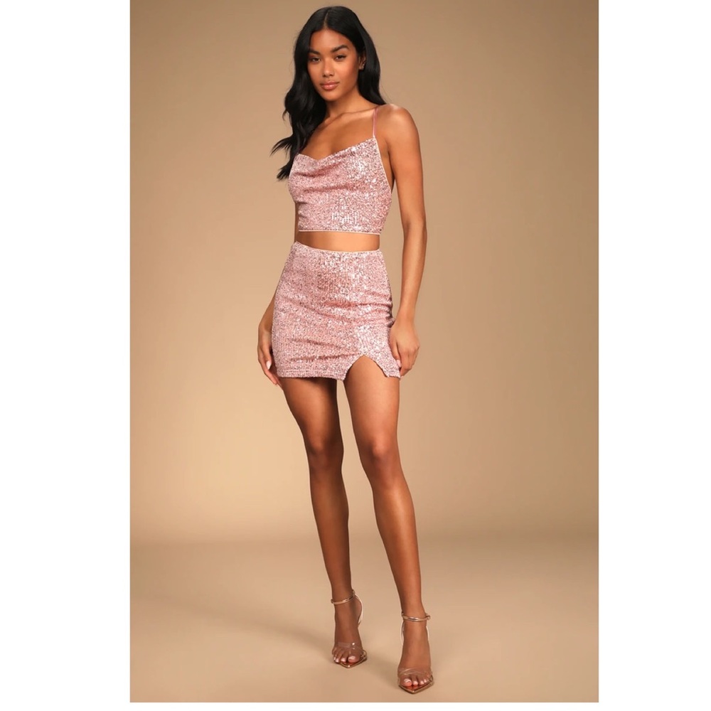 Lulu’s Light Pink Sequin Two-Piece Mini Dress - M
